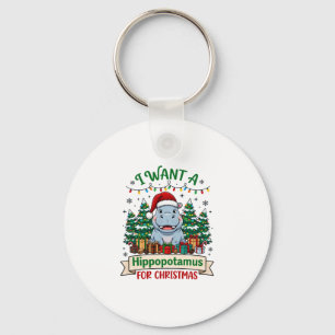 Hippopotamus Christmas Hippo Santa Hat Trees Prese Keychain