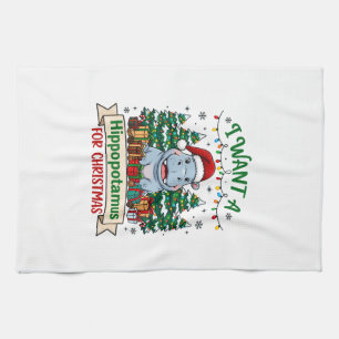 Hippopotamus Christmas Hippo Santa Hat Trees Prese Kitchen Towel