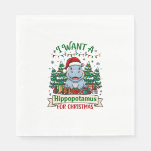 Hippopotamus Christmas Hippo Santa Hat Trees Prese Napkin