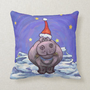 Hippopotamus Christmas Throw Pillow