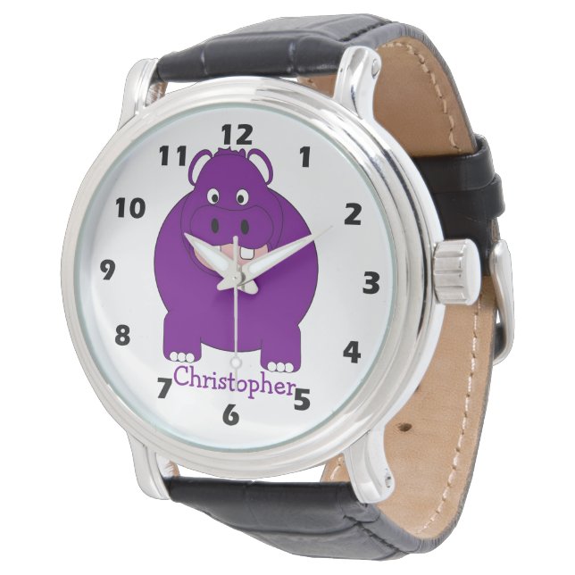 Hippopotamus Design Personalised Watch (Angled)