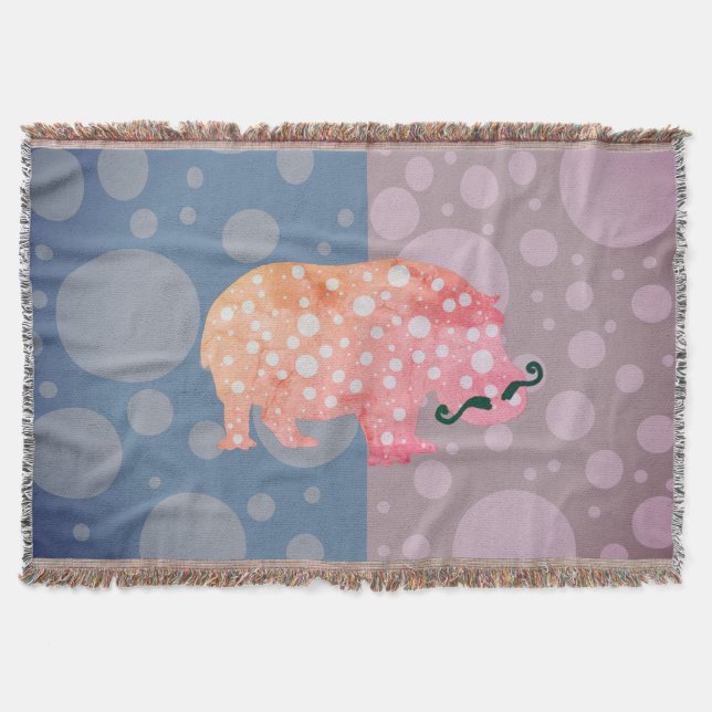 Hippopotamus & Dots Throw Blanket (Front)