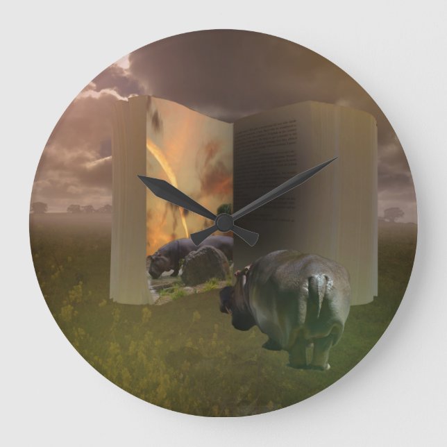 Hippopotamus Falls In Love With Story Book, Large Clock (Front)