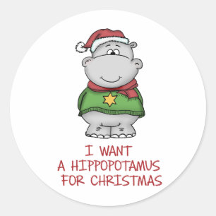 Hippopotamus for Christmas - Cute Hippo Design Classic Round Sticker