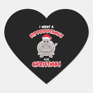 Hippopotamus For Christmas Gift Christmas Heart Sticker