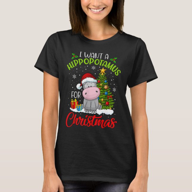 Hippopotamus For Christmas Xmas T-Shirt (Front)
