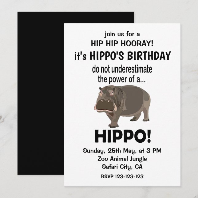 Hippopotamus Funny Cute Hippo Birthday Invitation (Front/Back)