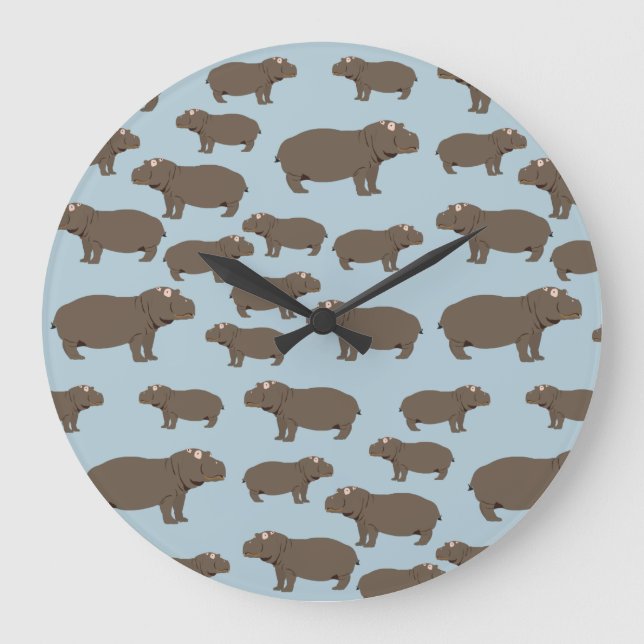 Hippopotamus Hippo Pattern   Large Clock (Front)