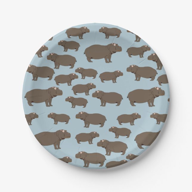 Hippopotamus Hippo Pattern  Paper Plate (Front)