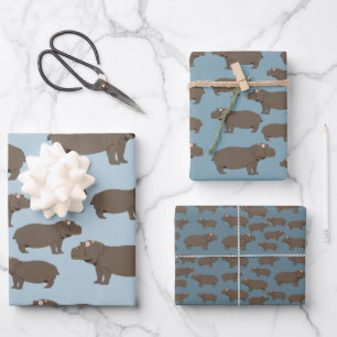 Hippopotamus Hippo Pattern Wrapping Paper Sheet