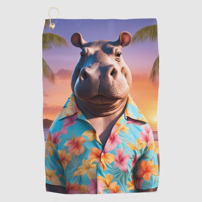 Hippopotamus Holiday Golf Towel (Front)