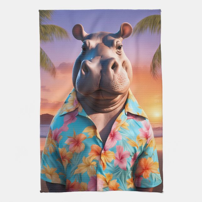 Hippopotamus Holiday Kitchen Towel (Vertical)