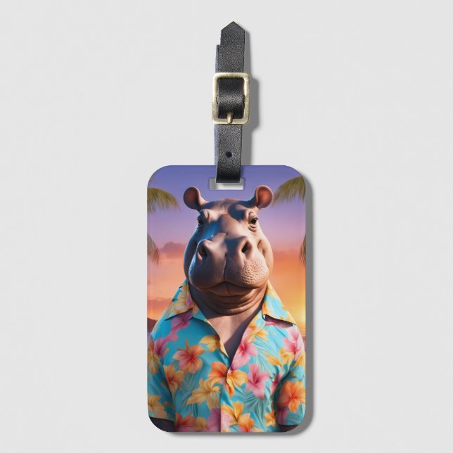 Hippopotamus Holiday Luggage Tag (Front Vertical)