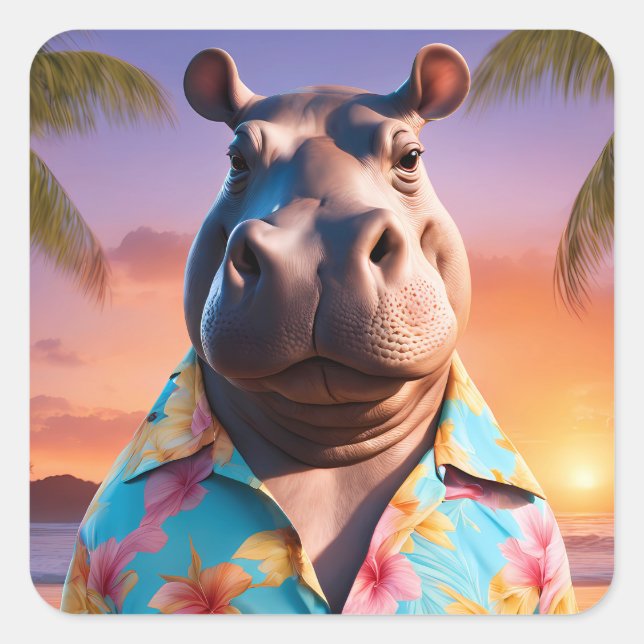 Hippopotamus Holiday Square Sticker (Front)