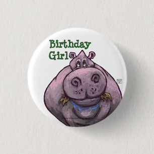 Hippopotamus Party Centre 1 Inch Round Button