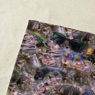 Hippopotamus Picture Collarge, Beach Towel