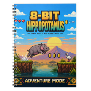 Hippopotamus, Retro 8-Bit Pixel Art Notebook