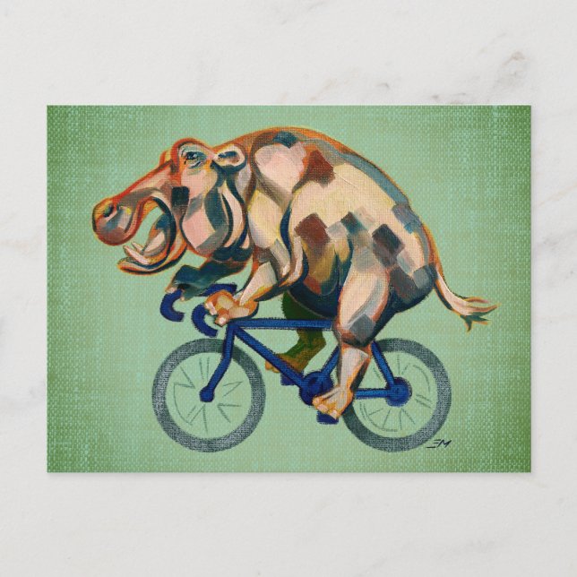 Hippopotamus Riding a Bicycle Postcard (Front)