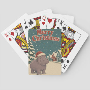 Hippopotamus Snow Row Animal Christmas Playing Cards