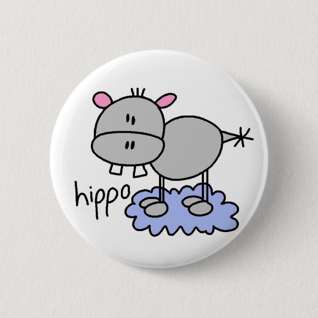 Hippopotamus Stick Figure Button (Front)