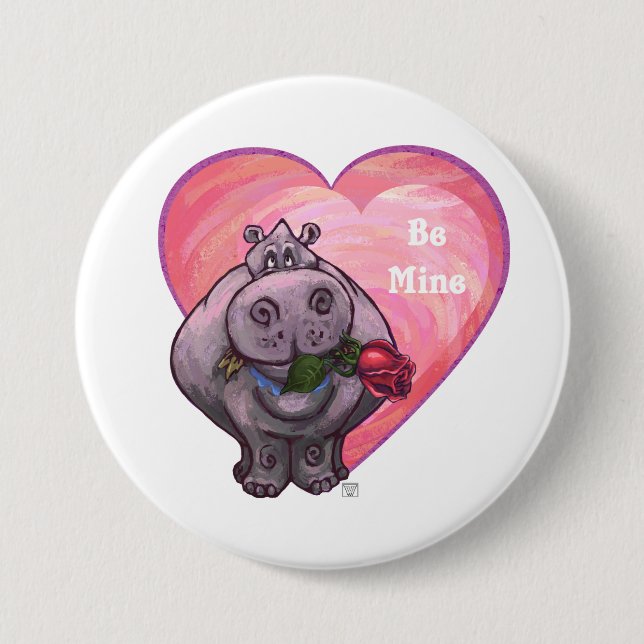 Hippopotamus Valentine's Day 3 Inch Round Button (Front)