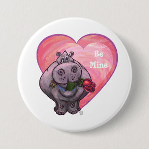 Hippopotamus Valentine's Day 3 Inch Round Button