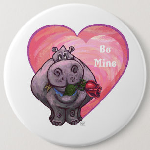 Hippopotamus Valentine's Day 6 Inch Round Button
