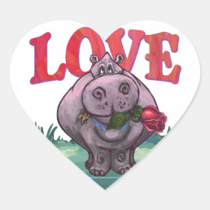 Hippopotamus Valentine's Day Heart Sticker