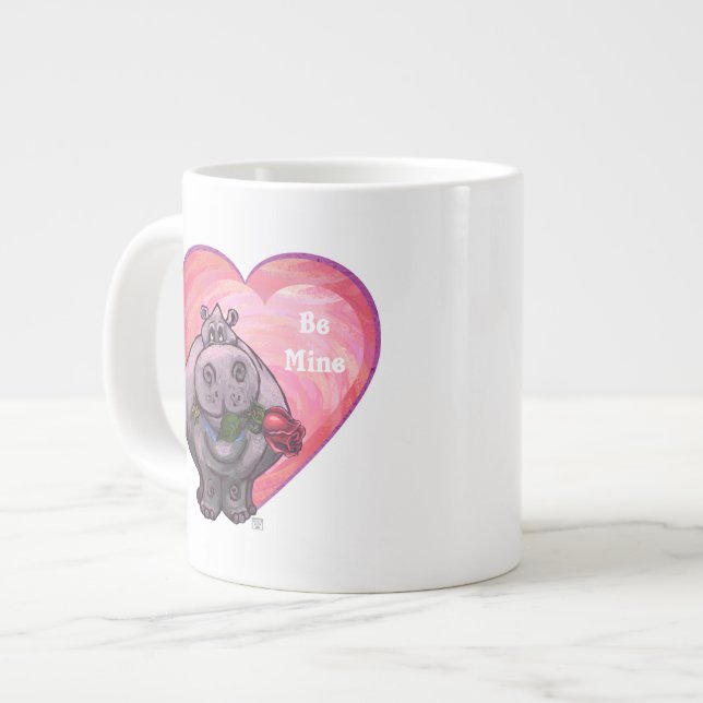 Hippopotamus Valentine's Day Large Coffee Mug (Front Left)