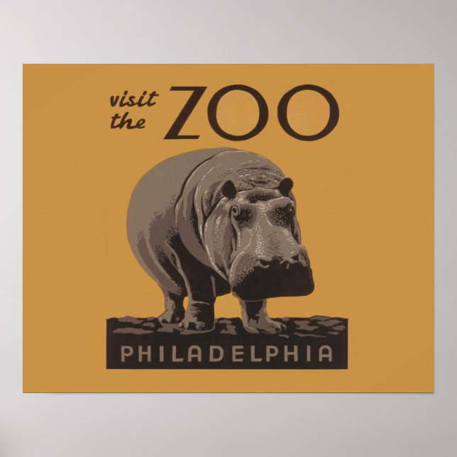 Hippopotamus vintage hippo zoo poster wpa  (Front)