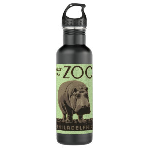 Hippopotamus vintage hippo zoo poster wpa  710 ml water bottle