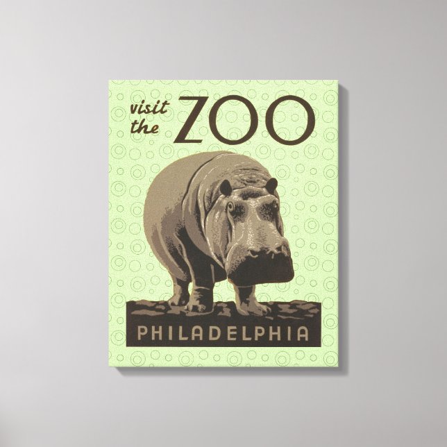 Hippopotamus vintage hippo zoo poster wpa  canvas print (Front)