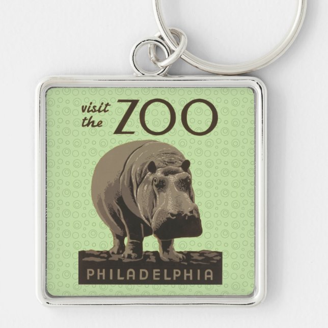 Hippopotamus vintage hippo zoo poster wpa  keychain (Front)