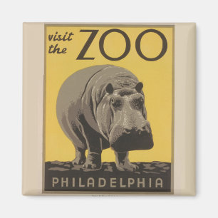 Hippopotamus vintage hippo zoo poster wpa  magnet