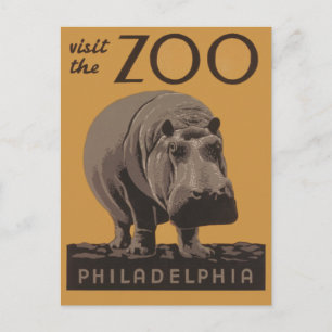 Hippopotamus vintage hippo zoo poster wpa  postcard