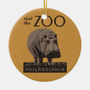 Hippopotamus Vintage WPA Zoo Poster Philadelphia Ceramic Ornament