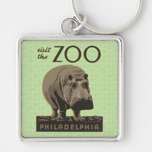 Hippopotamus Vintage WPA Zoo Poster Philadelphia Keychain