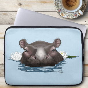 Hippopotamus White Lotus Blue Laptop Sleeve