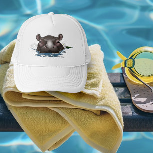 Hippopotamus White Lotus Blue Trucker Hat