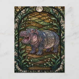 Hippopotamus Wide River Illumina Stained Glass Postcard
