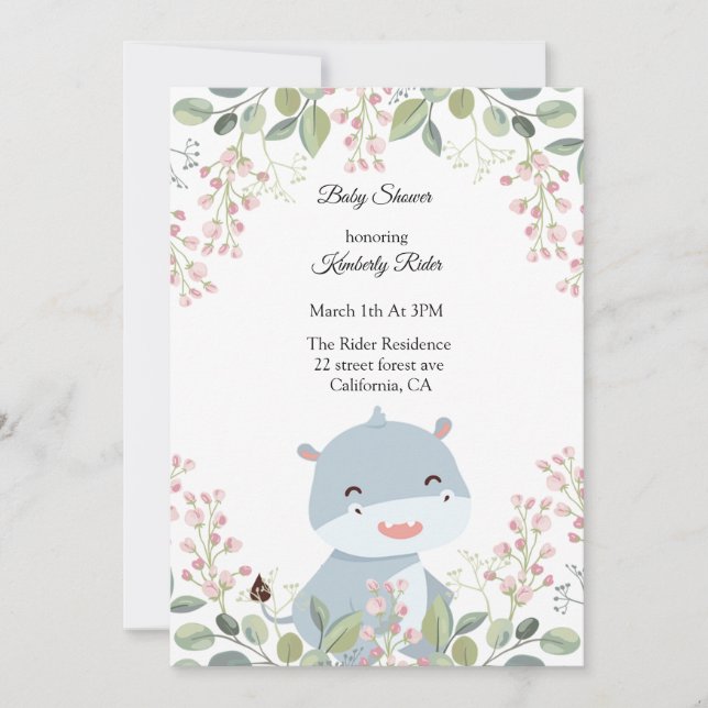 Hippopotamus Woodland Invitations de douches pour  (Devant)