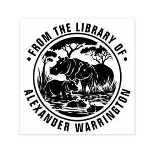 Hippopotamuses Hippos by Water Library Book Name Self-inking Stamp