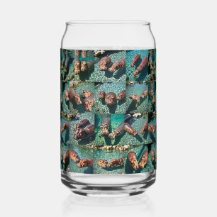 Hippos at Play: A Pond Paradise Can Glass