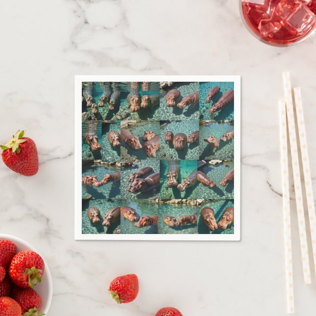 Hippos at Play: A Pond Paradise Napkin (Insitu)