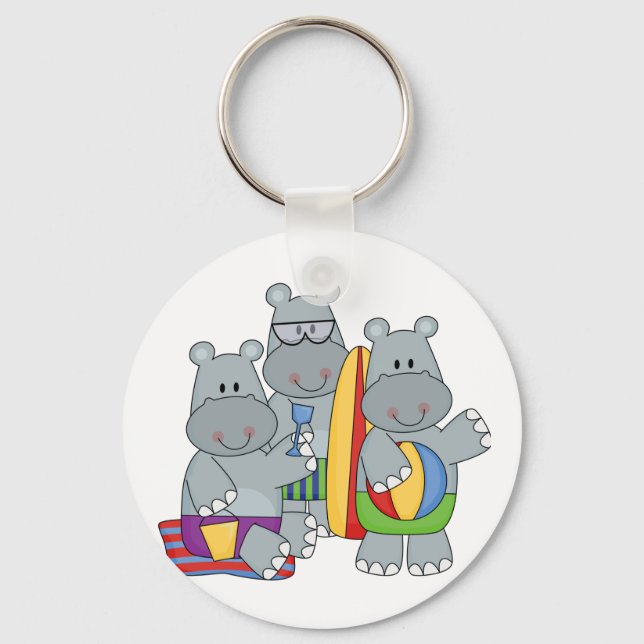 Hippos at the Beach Tshirts and Gifts Keychain (Front)