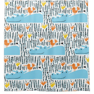 Hippos Birds Lake: Vintage Pattern.