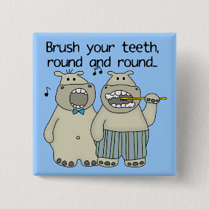 Hippos Brush Your Teeth 2 Inch Square Button