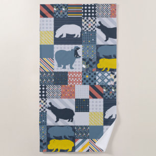 Hippos Faux Quilt Beach Towel