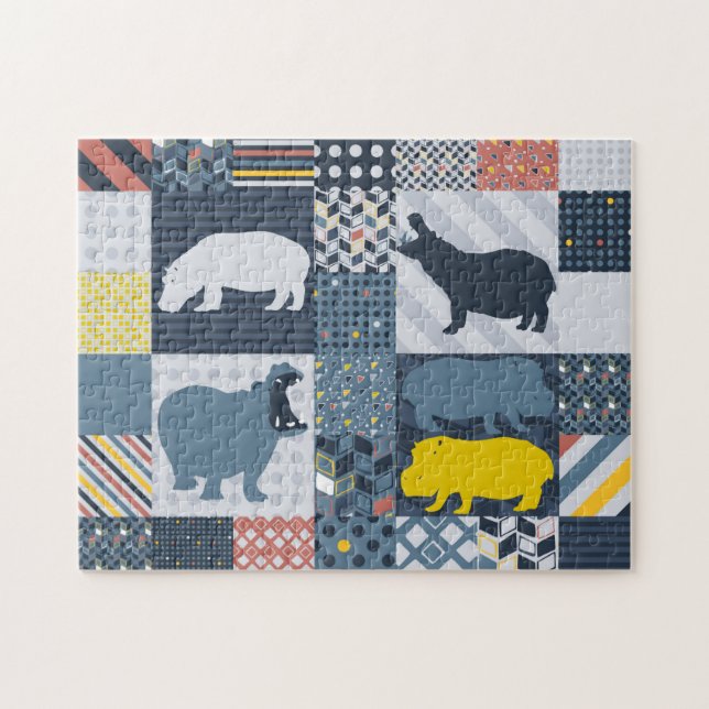 Hippos Faux Quilt Jigsaw Puzzle (Horizontal)
