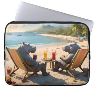 Hippos Having Cocktails On The Beach, Laptop Sleeve